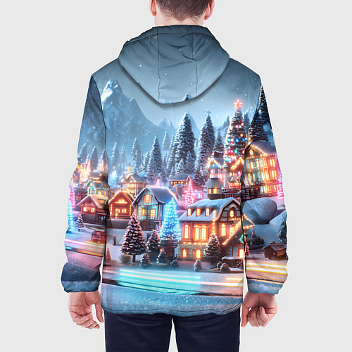Мужская куртка Городок в новогодних огоньках / 3D-Черный – фото 4