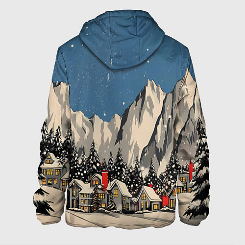 Мужская куртка Небольшой новогодний город в горах / 3D-Белый – фото 2