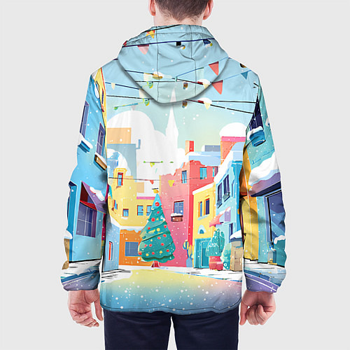 Мужская куртка Разноцветный новогодний дворик / 3D-Черный – фото 4