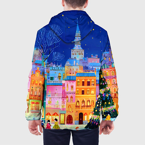 Мужская куртка Разноцветные новогодние домики / 3D-Черный – фото 4