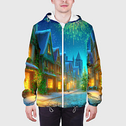 Куртка с капюшоном мужская Праздничный новогодний салют, цвет: 3D-белый — фото 2