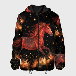 Куртка с капюшоном мужская Огненные лошади - паттерн, цвет: 3D-черный