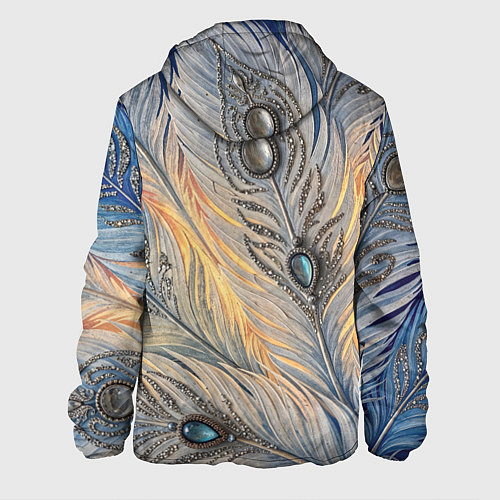 Мужская куртка Синие перья с самоцветами / 3D-Белый – фото 2
