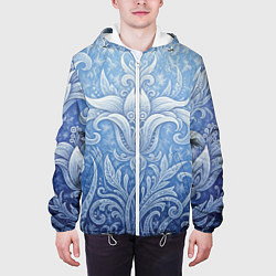 Куртка с капюшоном мужская Ледяной цветочный орнамент, цвет: 3D-белый — фото 2