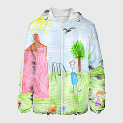 Куртка с капюшоном мужская Детские рисунки, цвет: 3D-белый