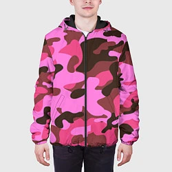 Куртка с капюшоном мужская Камуфляж: розовый/коричневый, цвет: 3D-черный — фото 2