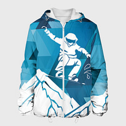 Куртка с капюшоном мужская Горы и сноубордист, цвет: 3D-белый