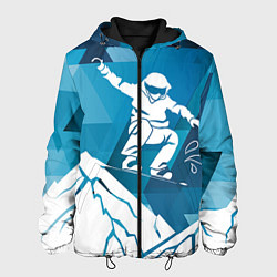 Куртка с капюшоном мужская Горы и сноубордист, цвет: 3D-черный