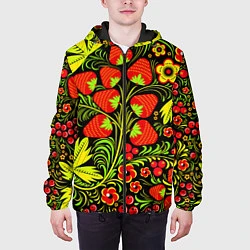 Куртка с капюшоном мужская Хохлома: земляника, цвет: 3D-черный — фото 2