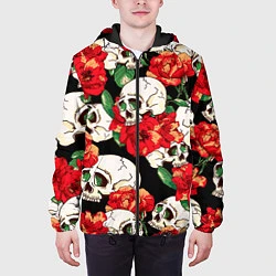 Куртка с капюшоном мужская Черепки и розы, цвет: 3D-черный — фото 2