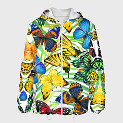 Куртка с капюшоном мужская Тропические бабочки, цвет: 3D-белый