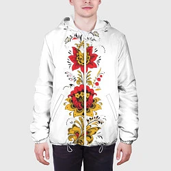 Куртка с капюшоном мужская Хохлома: цветы, цвет: 3D-белый — фото 2