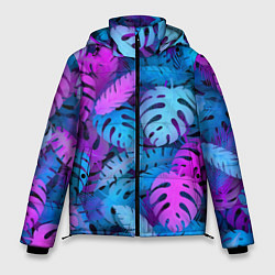 Куртка зимняя мужская Сине-розовые тропики, цвет: 3D-черный