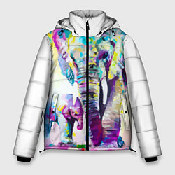 Куртка зимняя мужская Акварельные слоны, цвет: 3D-черный