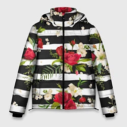 Куртка зимняя мужская Розы и орхидеи, цвет: 3D-черный