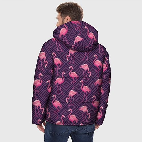 Мужская зимняя куртка Фиолетовые фламинго / 3D-Светло-серый – фото 4