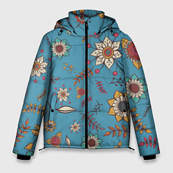 Куртка зимняя мужская Цветочный рай узор, цвет: 3D-черный