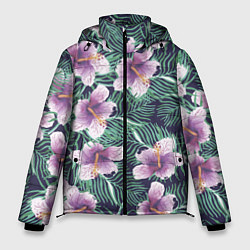 Куртка зимняя мужская Тропический цветок, цвет: 3D-черный
