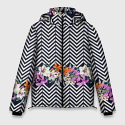 Куртка зимняя мужская Тропически цветы с орнаментом, цвет: 3D-черный