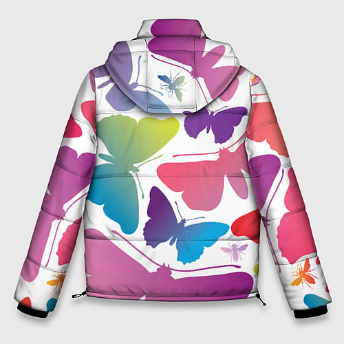 Мужская зимняя куртка Разноцветные бабочки / 3D-Черный – фото 2
