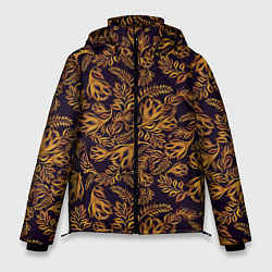 Куртка зимняя мужская Лето золото цветы узор, цвет: 3D-черный
