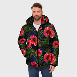 Куртка зимняя мужская Тропические цветы и листья, цвет: 3D-черный — фото 2