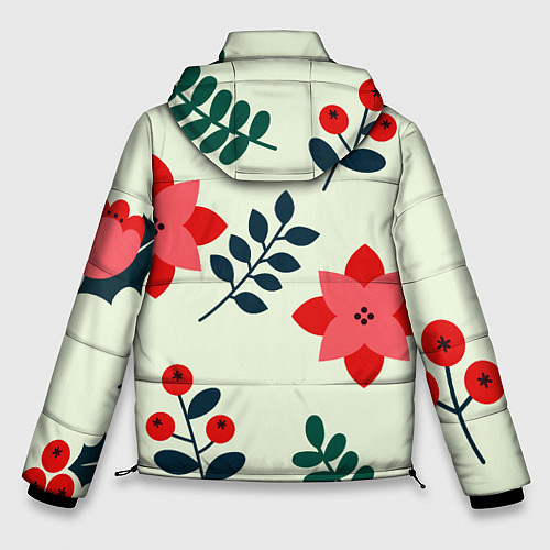 Мужская зимняя куртка Цветы, ягоды, листья / 3D-Черный – фото 2