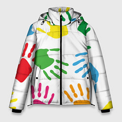 Куртка зимняя мужская Цветные ладошки - Детский узор, цвет: 3D-черный