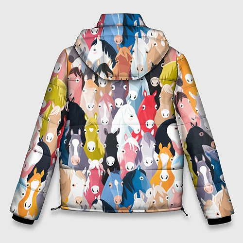 Мужская зимняя куртка Цветные лошади / 3D-Черный – фото 2