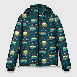 Куртка зимняя мужская Фургоны хиппи, цвет: 3D-черный