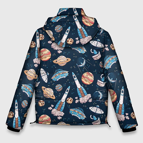 Мужская зимняя куртка Корабли, планеты и спутники / 3D-Черный – фото 2