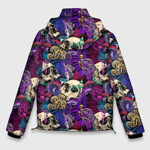 Мужская зимняя куртка Психоделика - черепа и грибы / 3D-Черный – фото 2