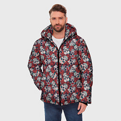 Куртка зимняя мужская Черепа в Розах, цвет: 3D-черный — фото 2