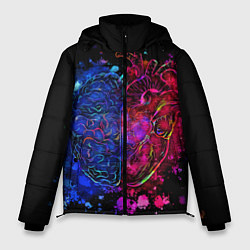 Куртка зимняя мужская Сердце и мозг в неоне, цвет: 3D-черный