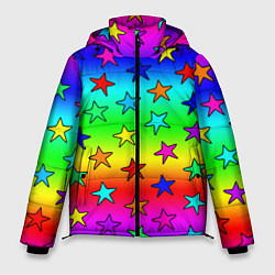 Куртка зимняя мужская Радужные звезды, цвет: 3D-черный