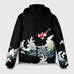 Куртка зимняя мужская Карп Кои Волна Япония Рыба, цвет: 3D-черный