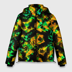 Куртка зимняя мужская Абстрактный желто-зеленый узор, цвет: 3D-черный