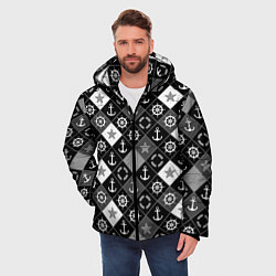 Куртка зимняя мужская Черно-белый морской плед, цвет: 3D-черный — фото 2