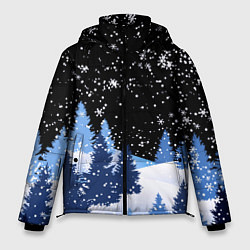 Куртка зимняя мужская Снежная ночь в зимнем лесу, цвет: 3D-черный