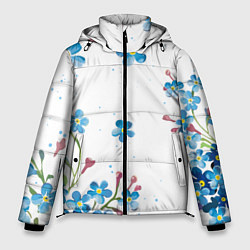 Куртка зимняя мужская Букет голубых цветов, цвет: 3D-черный
