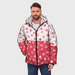 Куртка зимняя мужская Снежинки красно-белые, цвет: 3D-красный — фото 2