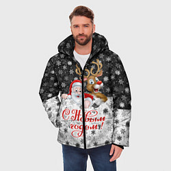 Куртка зимняя мужская С Новым Годом дед мороз и олень, цвет: 3D-черный — фото 2