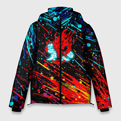 Куртка зимняя мужская Cyberpunk 2077 Цветные брызги, цвет: 3D-красный