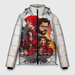 Куртка зимняя мужская Бумажный дом на бумажном фоне герои и злодеи, цвет: 3D-красный