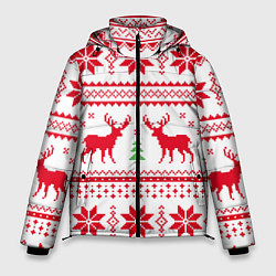 Куртка зимняя мужская Новогодний узор с оленями, цвет: 3D-красный