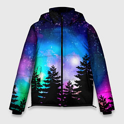 Куртка зимняя мужская Космический лес, елки и звезды, цвет: 3D-светло-серый