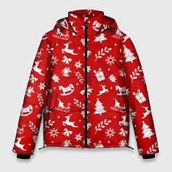 Куртка зимняя мужская НОВОГОДНИЙ УЗОР КРАСНО БЕЛЫЙ, цвет: 3D-красный