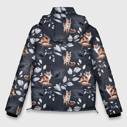 Мужская зимняя куртка Зимние лисички Акварельный рисунок узор / 3D-Черный – фото 2