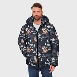 Куртка зимняя мужская Зимние лисички Акварельный рисунок узор, цвет: 3D-черный — фото 2