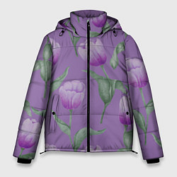 Куртка зимняя мужская Фиолетовые тюльпаны с зелеными листьями, цвет: 3D-светло-серый